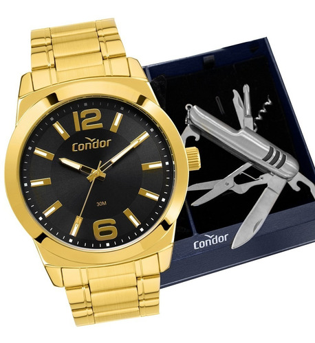 Relógio Condor Masculino Dourado Azul Barato Original Nfe