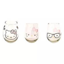3 Vasos Vidrio Copones Sin Tallo Kitty Anime