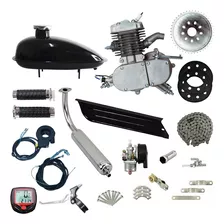 Kit Motor 80cc Bicicleta 2t Motorizada Prata + Velocímetro