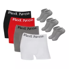 Kit 5 Cuecas Boxer Original Rednose + 3 Pares De Meia 