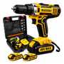 Parafusadeira Furadeira Impacto Sem Fio 2 Baterias Recarregável 48v Bivolt Velocidade Ajustavel Com Travas Mandril Resistente Amarelo-preto 127/220v 60
