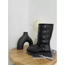 Botas Cuero Mujer Caña Alta Hebillas Estribo Tendencia 