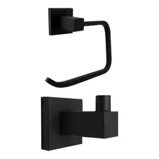 Porta Rollo + Percha Terra Bronce Baño Negro Premium