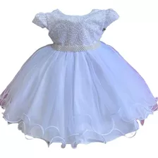 Vestido De Luxo Para Bebês Renda Grippier Branco P.m.g