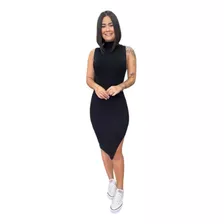 Vestido Midi Canelado Feminino Com Fenda Tubinho Moda Gringa