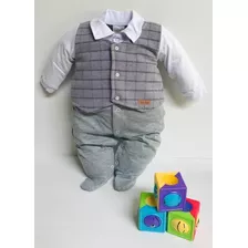 Macacão Bebe Menino Longo Malha C/ Finta Colete Enxoval 327