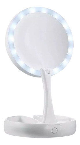 Espejo Con Luz Led Para Maquillaje Plegable + Aumento X 10