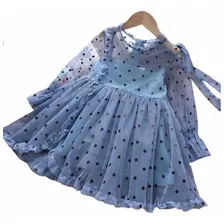 Vestido Para Niña Tul Azul Elegante