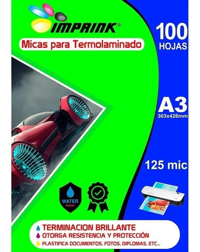 100 Micas 0.5 Laminas Termolaminado  A3  125 Micrones