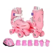 Patines 4 Rueda Ajustable Para Niña + Kit De Seguridad Casco