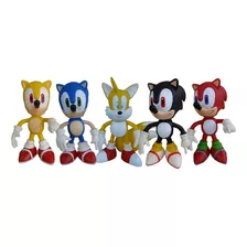 5 Bonecos Grandes Sonic Azul Amarelo Vermelho Preto E Tails