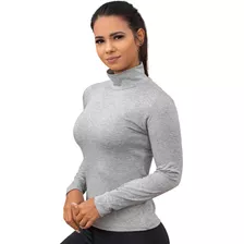 Blusa Básica Manga Longa Gola Alta Com Elastano Inverno 