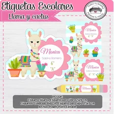 Kit Imprimible Etiquetas Escolares Llama Y Cactus 