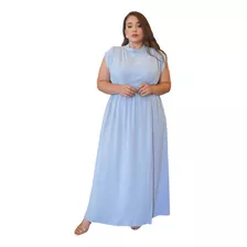 Vestido Longo Plus Size Modela Cintura Fenda Saia Linha Ouro