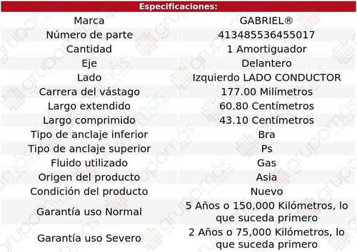 1 Amortiguador Gas Conductor Del Honda Pilot 03-08 Gabriel Foto 2