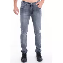 Pantalon Jeans Hombre Semi Chupin Gris Localizado Premium