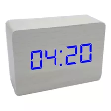 Reloj De Mesa Despertador Digital Mas Accesorios Reloj Digital Madera Color Blanco/azul 