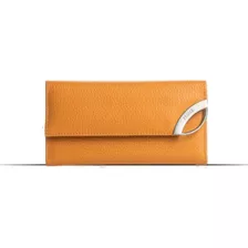 Billetera Prüne Katy Con Diseño Graneado Color Naranja De Cuero - 9cm X 17cm
