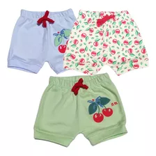 Shorts Tapa Fraldas Kit 3 Peças Menina Bebê Em Algodão