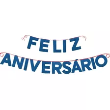 Faixa Decorativa - Feliz Aniversário Azul E V A Com Glitter 