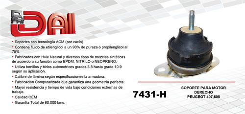 Soporte Motor Derecho Peugeot 605 2.9l L4 02-08 Dai Foto 2