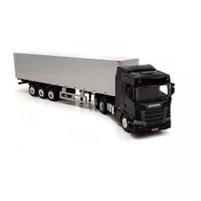 Miniatura Caminhão Scania R500 R3d 6x4 E Carreta Baú Prata