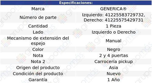 Espejo Lateral Der O Izq Manual Mazda B2500 94 Al 07 Foto 2