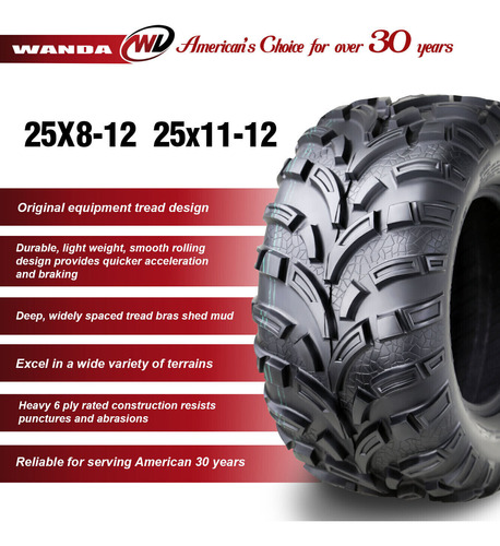 4 Wanda Atv Tires 25x8-12 25x11-12 For 06-08 Land Pride  Ugg Foto 3