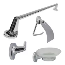 Set Kit Juego Para Baño 4 Piezas Metal Cromado