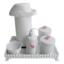 Kit Higiene Bebê Porcelana Pote Algodão Térmica K023 Flor