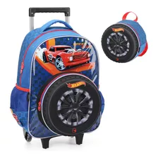 Kit Mochila De Rodinhas Lancheira Luxcel Hotwheels Azul