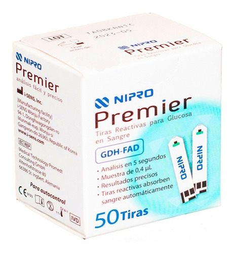 Tiras Reactivas Glucosa Nipro Premier Caja 50 Unidades
