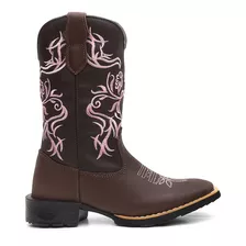 Bota Texana Feminina Floral Couro Legitimo Country Barretos