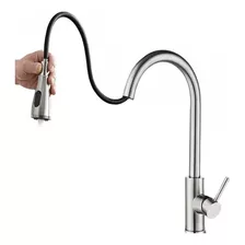 Torneira Gourmet Monocomando Para Cozinha Misturador Aço Inox C/ Extensor Spray Via Flix Fc-13 Aço Escovado