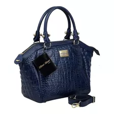 Bolsa Tote Oliver Mour 1008 Design Croco De Couro De Crocodilo Azul Com Alça De Ombro Azul Alças De Cor Azul