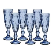 Tacas De Champagne Champanhe Prosecco Azul Jogo 6pçs