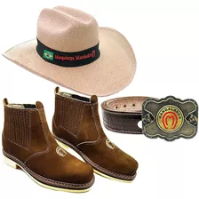 Kit Botina Bota Country + Chapeu Cowboy + Cinto Mangalarga