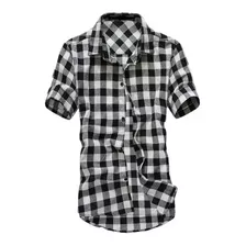 Camisa Xadrez Masculina Em Flanela De Manga Curta Lenhador