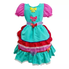 Vestido Festa Junina Infantil Verde Multicolor Quadrilha