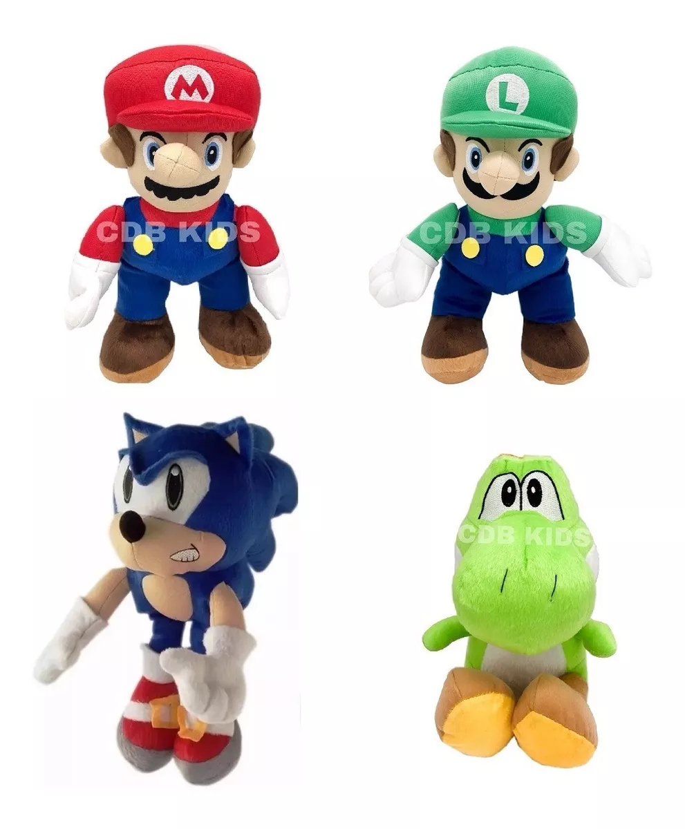 4 Pelúcias Sonic Azul Mario Luigi Yoshi Verde