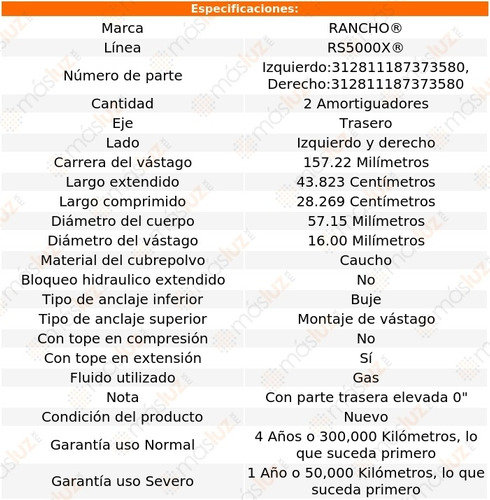 2- Amortiguadores Traseros Gas Rs5000x Rocky 1990 Rancho Foto 3