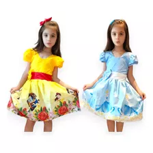 Kit 2 Vestido Temático Infantil Suave Toque Princesas Verão