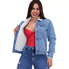 Jaqueta Jeans Feminina Forrada Em Pelúcia Pelinhos