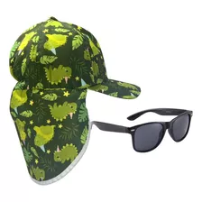  Chapéu Uv Dino + Óculos Sol Calor Verão Criança Menino Top