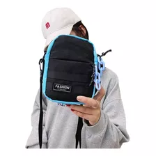 Bolsa Transversal Masculina Feminina Preta Neon Festa Cor Azul