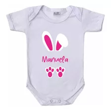 Body Poliéster Nome Coelhinho Páscoa Pink Personalizado 255