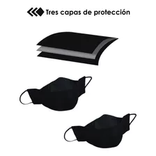 Cubrebocas Azul Negro Tricapa 3d Tela Reusable 5 Pzs