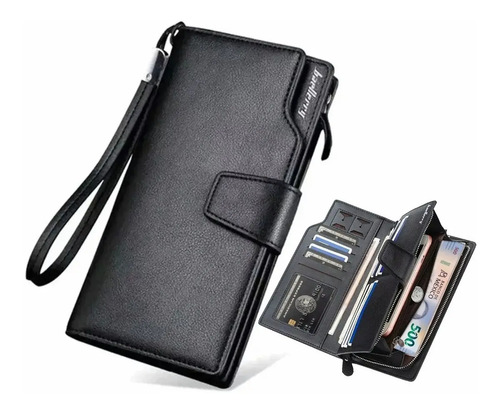 Cartera De Lujo Para Caballero Con Tarjetero Y Porta Celular Color Negro