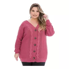 Casaco Blusa Moda Tricôt Plus Size Botões Trança Decote -022