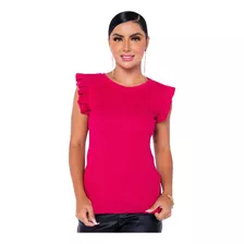 Blusa Regata Canelado Babado Manga Bufante Feminina Moda